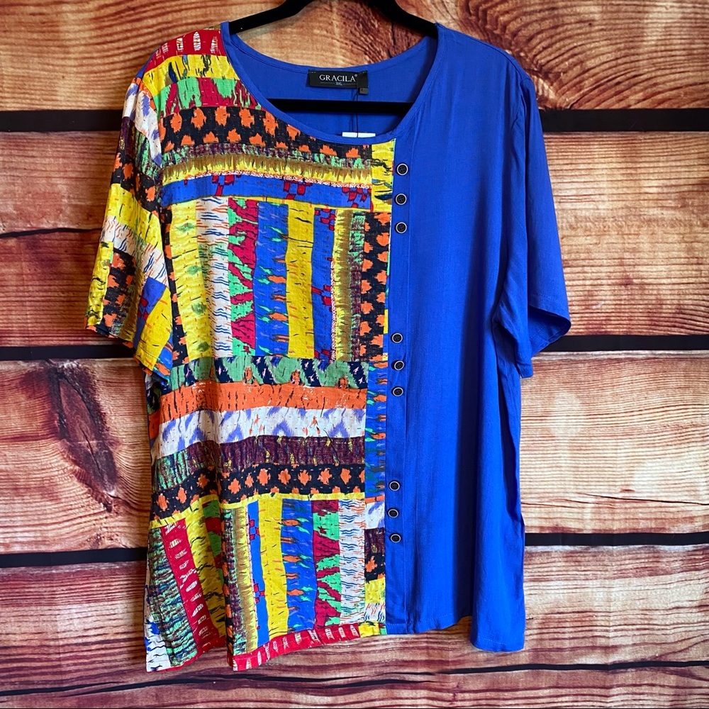 Dolan Gracila Blue & Multi Color Blouse Art to Wear